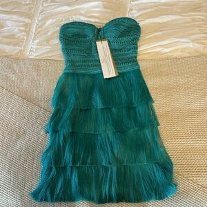 PatBo Strapless Teal Fringe Dress